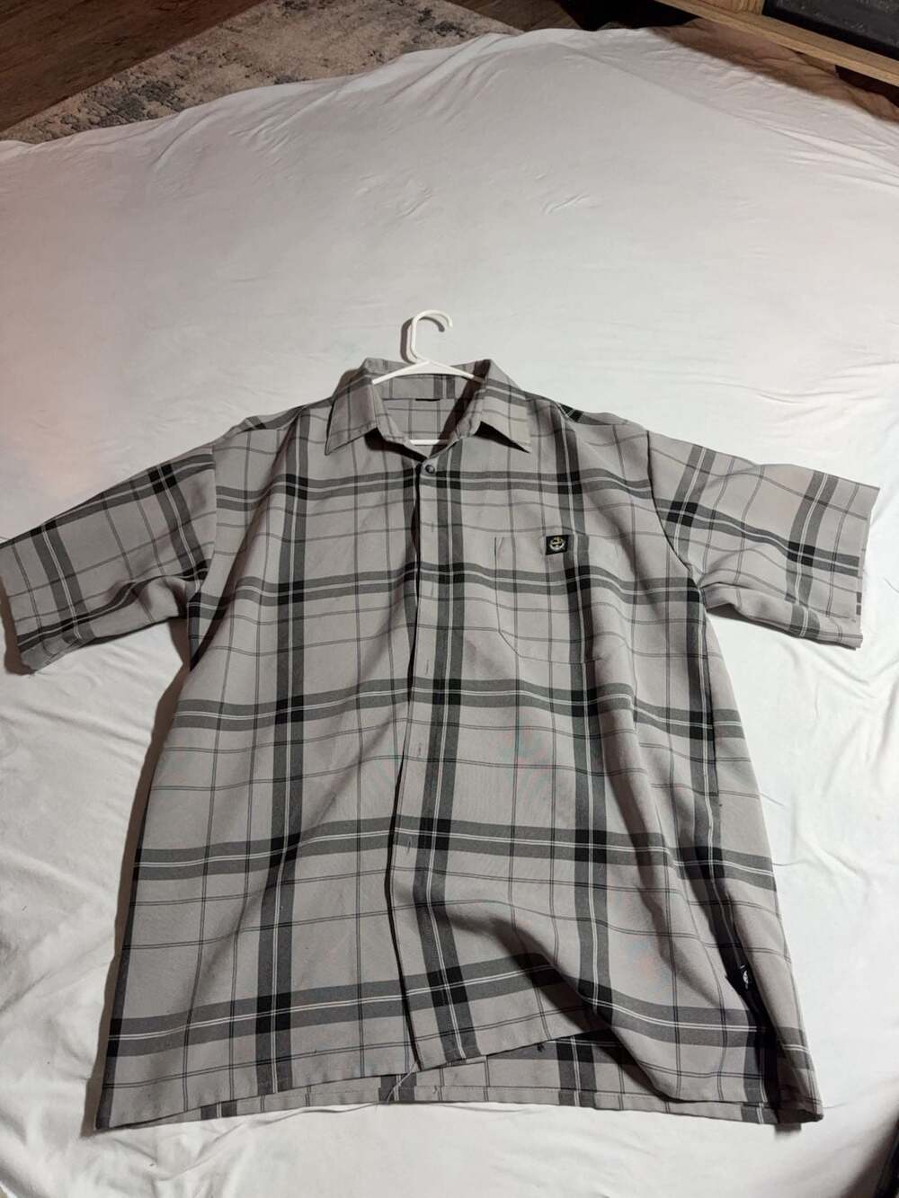 Lowrider Brand Grey and Black Plaid Short Sleeve Button Down Shirt